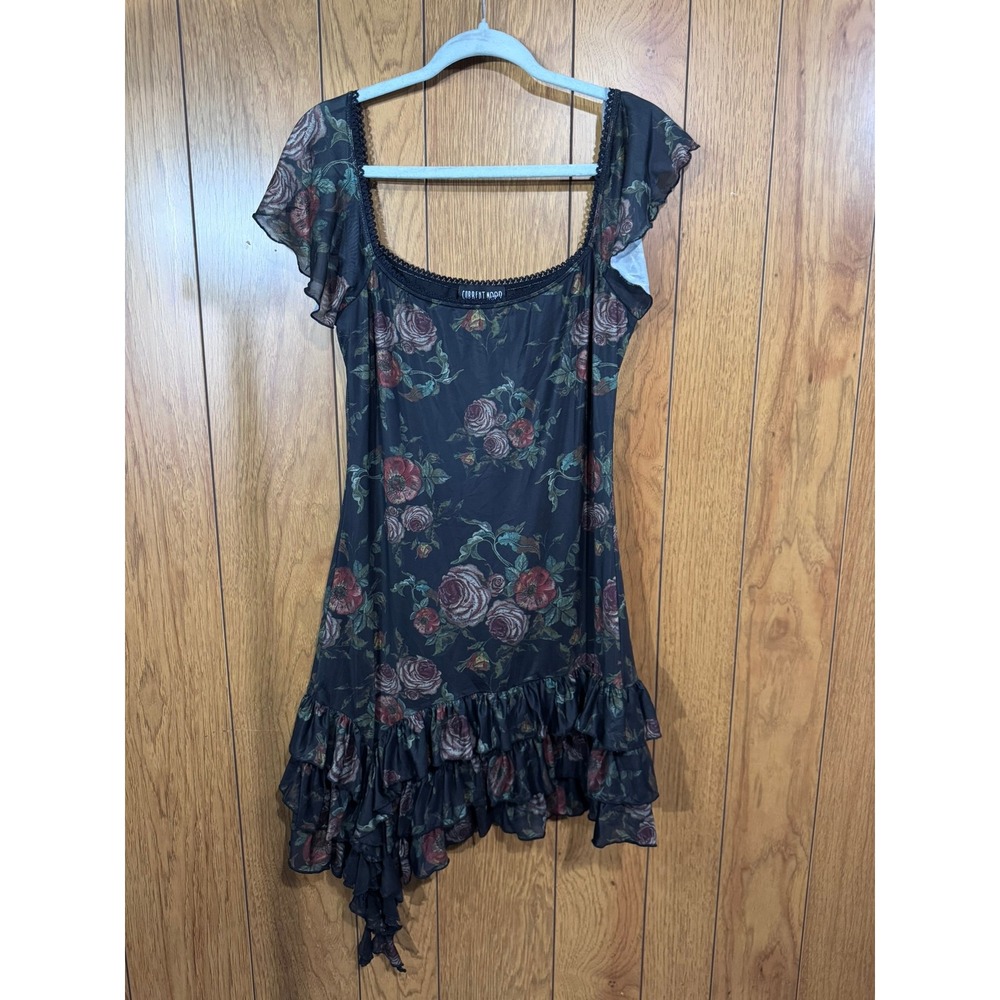 Current Mood Dolls Kill Floral Mesh Asymmetrical Ruffle Mini Dress XXL NWT